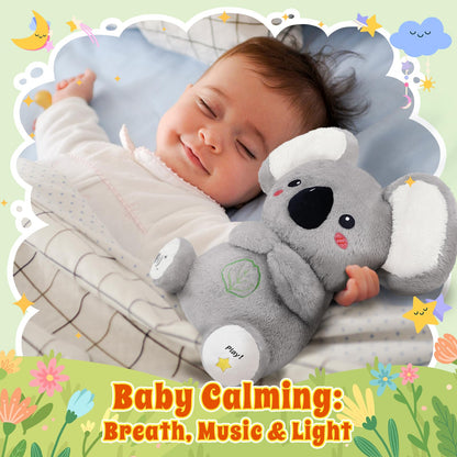 BRICHOEE Breathing Stuffed Animal, Soothing Koala Stuffed Animal with Moving Ears, Breathing Motion, Calming Sound and Light for Baby Sleep Companion Portable Plush Toy Gifts for Kids Newborns