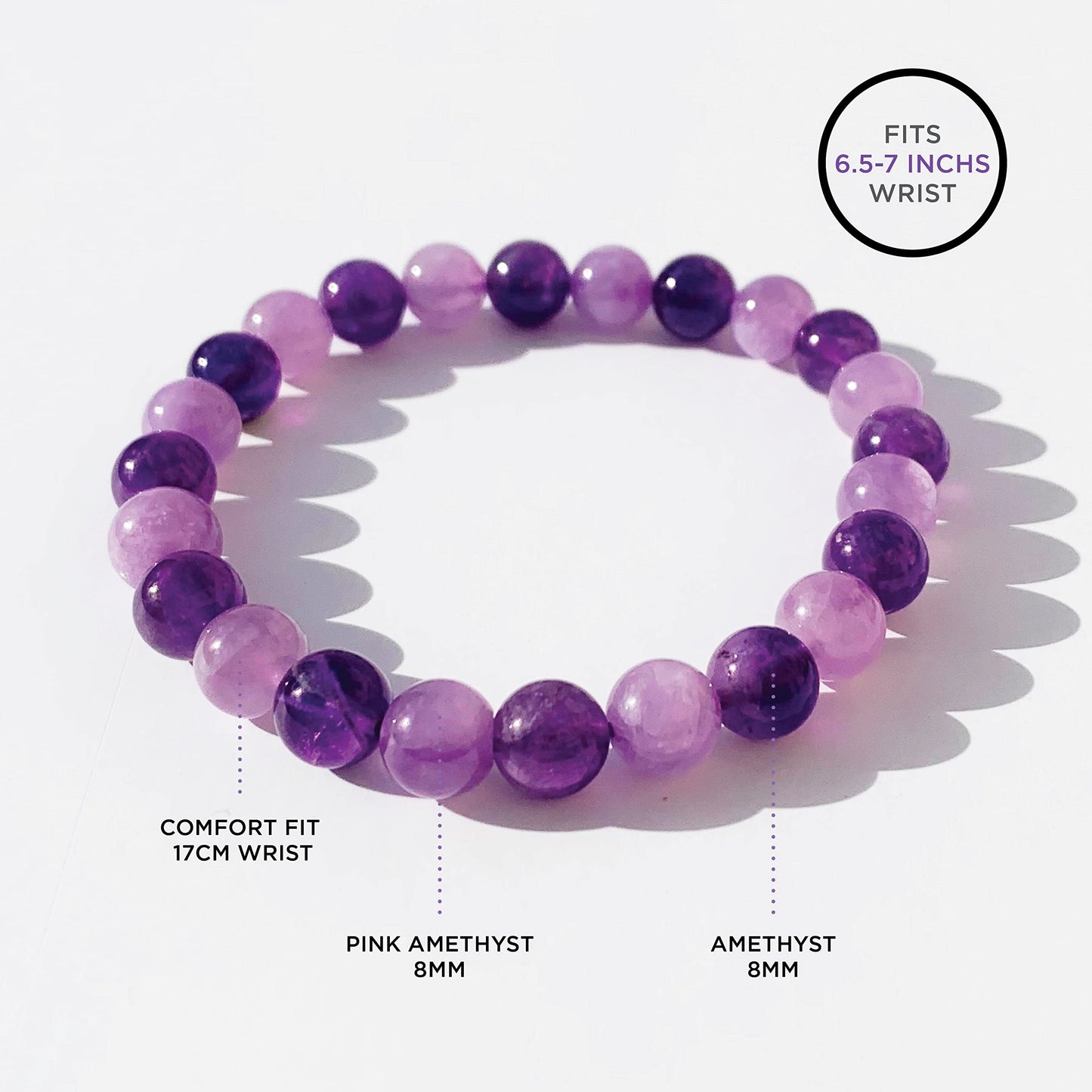 Joyfulmuze Stretch Bracelets, Natural Gemstones Amethyst, Citrine, Rose Quartz, Clear Crystal Quartz, Moomstone Peridot Teger Eyes, Handmade Gift for Women and Men (Amethyst Dark + Light)
