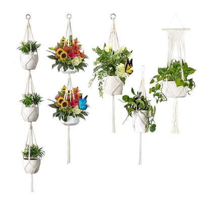 AroudightElive Plant Holder Basket Handmade Macrame Plant Hanger Flower Pot for wall Decoration countyard Garden Knotted Lifting(11)