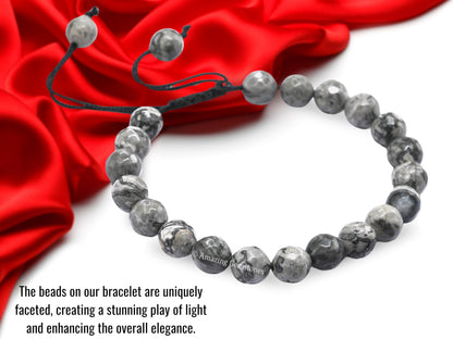 Amazing Gemstone Map Stone Bracelet for Women - Chakra Mens Bracelet Protection Crystals&Healing Stones - Blessing Bracelet Spiritual Meditation Gift (Faceted Beaded Bracelet, Adjustable)
