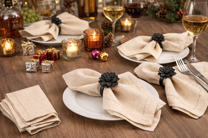 Linen Flax Cotton Cloth Dinner Napkins Set of 72-18x18 Natural Fabric with Hemstitched Mitered Corners - Machine Washable Wedding, Cocktail & Party Table Napkins - Natural