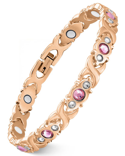 Feraco Pure Copper Bracelets for Women, 4 Elements Magnetic Bracelet with 3800 Gauss Neodymium Magnets & Dazzling Crystals, Adjustable Jewelry Gift (Rose Gold)