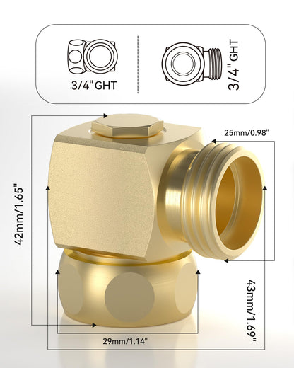 RAINPOINT 90 Degree Hose Elbow-360 Degree Swivel, 3/4" GHT Garden Hose Connector/Adapter, Solid Brass Water Hose Fittings for RV, Outdoor Faucet, Spigot,Easy Installation(2 Pack)