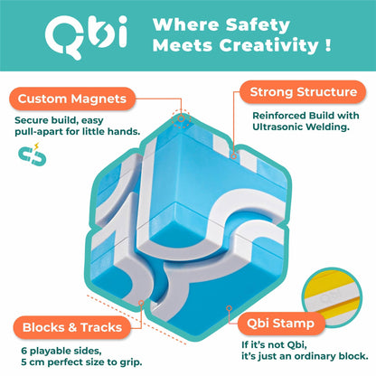 QBI STEM All-in-1 Toy Set with 6 Cars & Fruit Tiles | Open Ended Educational Sensory Magnet Cubes | Montessori Toys, Magnetic Building Blocks for Boys & Girls (68 Pieces)