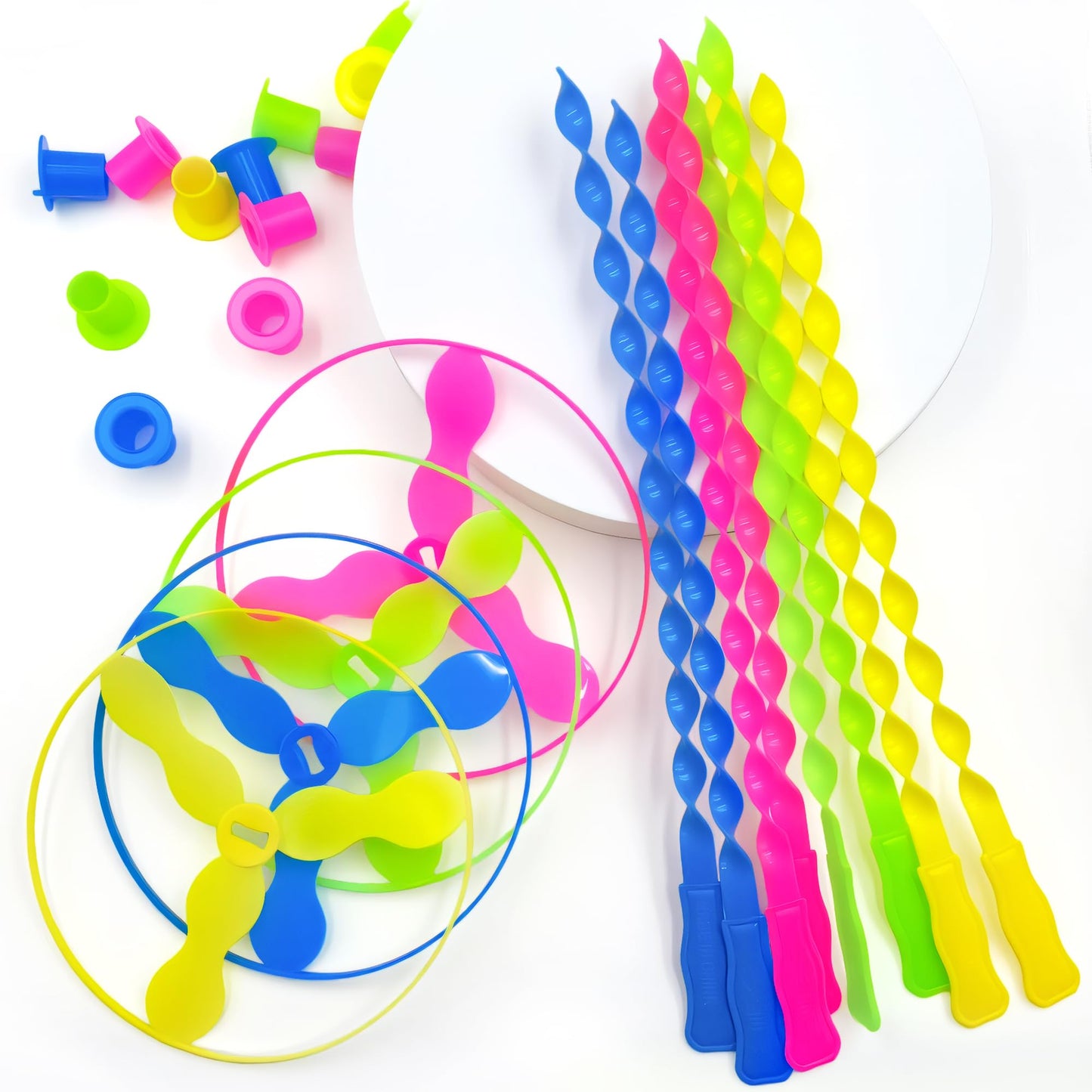 Sepco 40 Pcs Flying Disc Toy Twisty Helicopter Spin Copter Plastic Propeller Flyer Saucers with Launchers Outdoor Toy Kids Party Favors Gifts