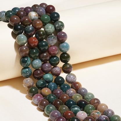 8mm Natural Indian Agate Gemstone Beads Polished Round Smooth Stone Beads for Bracelets Jewelry Making 15inch Loose Beads
