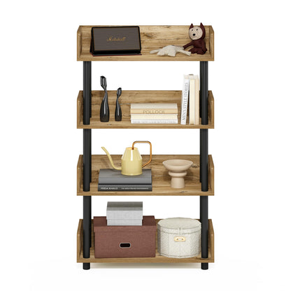 Furinno TURN-N-TUBE 4-Tier Display Shelf, Storage Shelves, Book Shelf, Open Shelves with Rounded Corner Top Edges, for Organization and Storage, Living Room, Home Office, Flagstaff Oak
