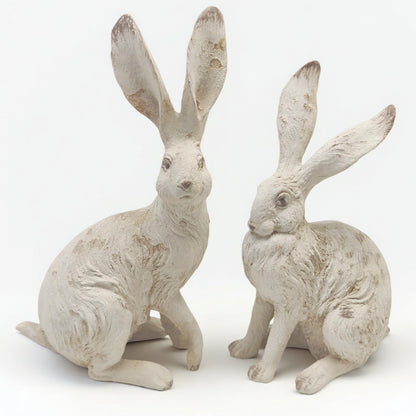YimiBloss Easter Bunny Decorations Set of 2, 10 Inch Large Distressed Resin Rabbit Figurines, Spring Home Decor for Outdoor, Yard, Garden, Table，Farmhouse & Rustic Bunny Statues Decor Gifts (Large)