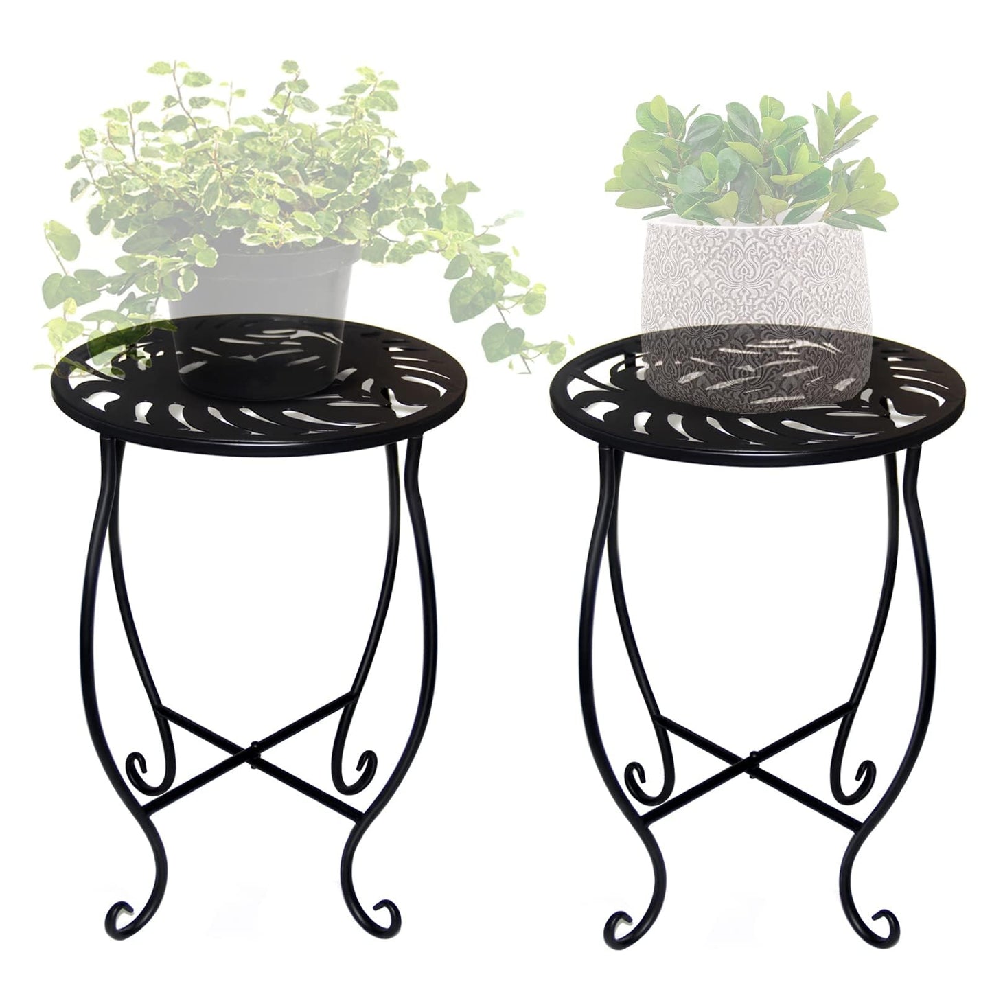 Aonagi 15" Tall Metal Plant Stand, 8" Wide Round Plant Stand for Flower Pot Rustproof Iron Plant Holder for Indoor Outdoor Use, Easy Assemble Flower Stand for Home Garden Display Greenery (Round 2pcs)