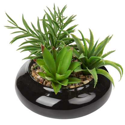 Hollyone Large Artificial Succulents Plants Faux Succulents in Pots Fake Succulent Potted Plants with Black Ceramic Pot for Home Decor Office Desk Bathroom Living Room Indoor & Outdoor Decorations