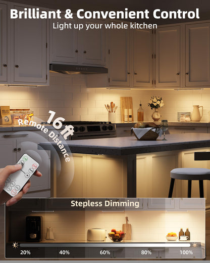 EZVALO 5-Pack Under Cabinet Lighting, 2400mAh Motion Sensor Light, LED Closet Lights Wireless, 3000K Dimmable, Timer, Magnetic, with Remote Control for Kitchen, Closet, Stair