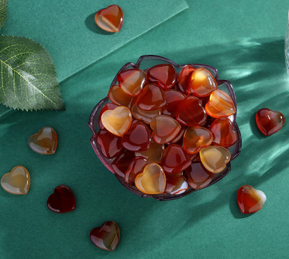 20 PCS Natural Heart Healing Crystals Red Carnelian Agate Polished Crystal Mini Pocket Stones Cute Palm Love Gemstones Set Bulk Wholesale Reiki Energy Balancing Meditation Valentine's Day Gift