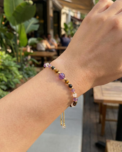 HGDEER Anxiety Relief Items Beaded Bracelets for Women Stress Crystal, Healing Amethyst Tigers Eye Depression Jewelry Fashion Gemstone Purple Stone Anti Tourmaline Natural Gifts Panic Attack Mental