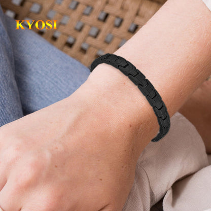 KYOSI Titanium Magnetic Bracelets for Women - Magnetic Therapy Bracelet - 5 in1 Magnet Jewelry - Womens Link Bracelet Black 7.87 inches