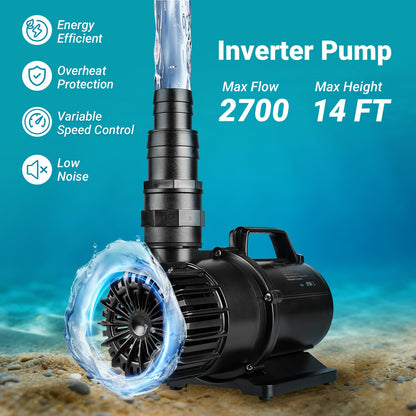 ANILUV 2700GPH Inverter Pond Pump, 100W Energy Efficient Submersible Pump | 14ft Lift Height, Pond Pumps for Outdoor Ponds – Ideal for Koi Ponds, Waterfalls, Hydroponics & Fish Tanks