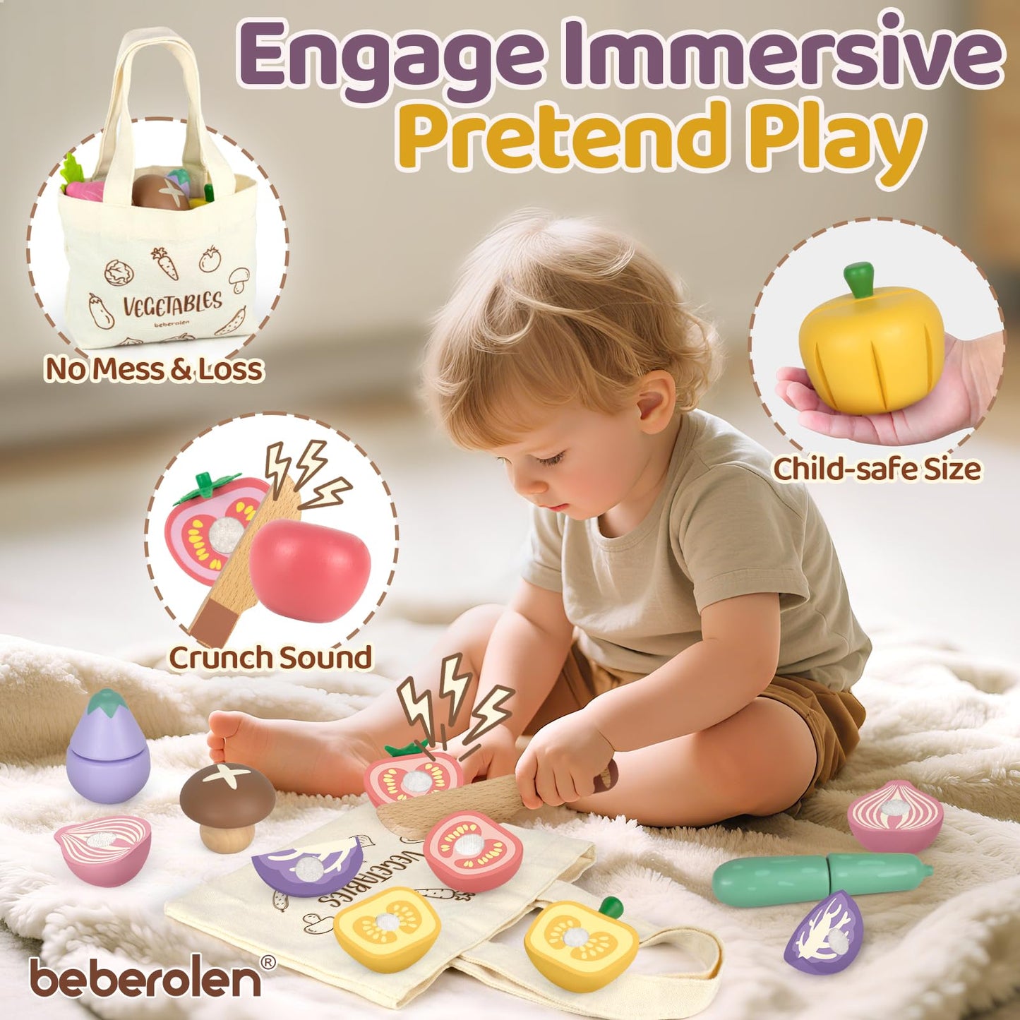 Play Food Sets for Kids Kitchen Wooden Food Toys for 3 Year Old Girl Boy Toddler Cutting Pretend Play Set Learning Toys Birthday Gift 1 2 3 Year Old Vegetables