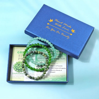 NCB 3-Piece 6mm Natural Crystal Gemstone Stretch Bracelets – ﻿Green Jade, Green Aventurine, Taiwan Jade Handmade Reiki Energy Healing Jewelry for Meditation,Yoga, Unisex