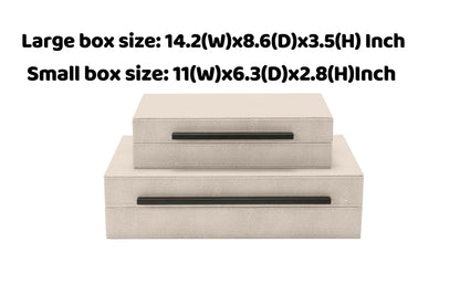 Sagala Set of 2 Ivory Shagreen Decorative Boxes With Black Metal Handles, Faux Leather Jewelry Boxes Modern Storage Boxes Photo Boxes Memory Boxes Home Organizer Box(Ivory)
