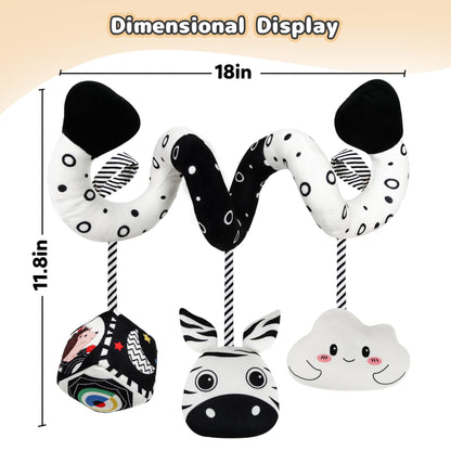 Car Seat Toys for Babies 0-6 Months,Hanging Rattle Toys for Crib Mobile, Baby Spiral Hanging Stroller Black and White High Contrast Toys for Newborn 0 3 6 9 12 Months Baby Boys Girls (Zebra)