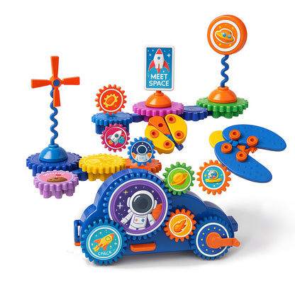 ROHSCE Motorized Spinning Gear Building Toys for Kids, Space Rocket STEM Construction Set, Educational Interlocking Building Blocks Puzzle | Gear Toys for Toddlers Ages 3-8