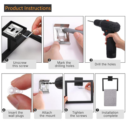 JOPOFI Towel Ring - Thicken SUS 304 Stainless Steel Towel Holder, Towel Racks for Bathroom, Square Modern Design Hand Towel Holder, Contemporary Hand Towel Bar - Matte Black