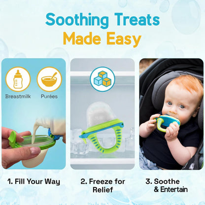 Teetherpop Fillable Freezable Teethers for Babies - Breastmilk Teether with Spill-Proof Sippy Slits – Teething Popsicle for Baby, Liquids & Purées, Cooling Teething Relief Feeder Pacifier - Limon Set