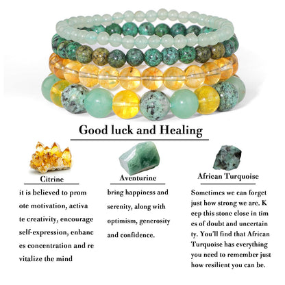 Vinswet 4pcs Natural Stone Beaded Bracelets for Women Men,Healing Crystal Gemstones Stretch Bracelet,4mm 6mm 8mm 10mm Aventurine African Turquoise Citrine Anxiety Stress Relief Bracelet Jewelry Gifts