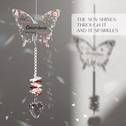 Gifts for Grandma for Mothers Day, Grandma Birthday Gifts, Grandma, Gift for Grandmother Crystal Suncatcher, to My Grandma's Present Hanging Butterfly Crystal Suncatcher Ornament