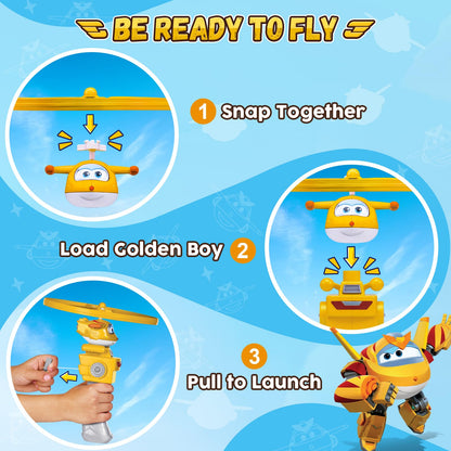 Super Wings Outdoor Toys, Golden Boy Flying Toys for Kids Ages 3-5 4-8, Toddler Outdoor Games Flying Discs, Outside Toys Airplane Launcher Toy for Kids Boys Girls Age 3 4 5 6 7 8 9+