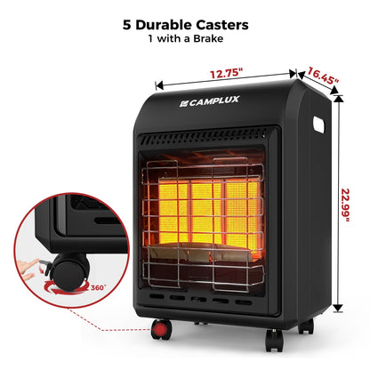 CAMPLUX 18,000 BTU Outdoor Propane Heater with ODS & Tip-over Protection, 3-Setting LP Gas Patio Heater with Regulator & Hose for Garage, Courtyards and Construction Sites, Warm Area up to 450 Sq.Ft