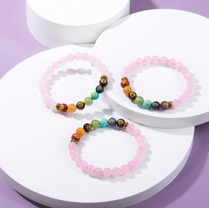 VadiForest Natural 8mm 7 Chakra Stone Crystal Bracelet Reiki Rose Quartz Healing Crystal Gemstone Beads Men Women Stretch Bracelet for Meditation