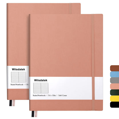 Wiisdatek B5 College Ruled Notebooks - 2 Pack B5 Large Journal Notebooks with 376 Numbered Pages,100gsm Thick Lined Paper,Soft PU Leather Cover,7.6 X 10 inch(PINK)