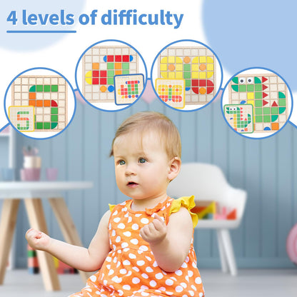 Zycolo Montessori Tangram Educational, Geometric Shapes Puzzle Toys with 120Pcs Wooden Puzzle Blocks and 20Pcs Cards, Colorful Pattern Montessori Children's Educational Gifts for Kids Ages 3 and Up