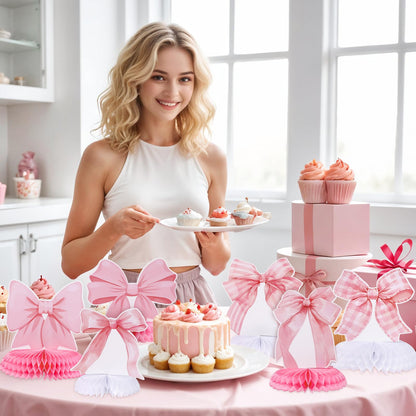 12 Pcs Pink Bow Party Honeycomb Centerpieces Pink Bow Table Centerpieces Coquette Theme Birthday Decorations Bow Party Decorations for Birthday Bachelorette Wedding Mothers Day Party Supplies