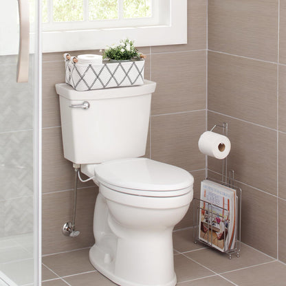 Toilet Tank Basket for Bathroom Storage - Holds 2-4 Toilet Paper Rolls, Small Decorative Basket with Wood Handles, Collapsible Organizer for Countertop, Shelf, Boho Home Décor, 12.5"x7"x4.5", White