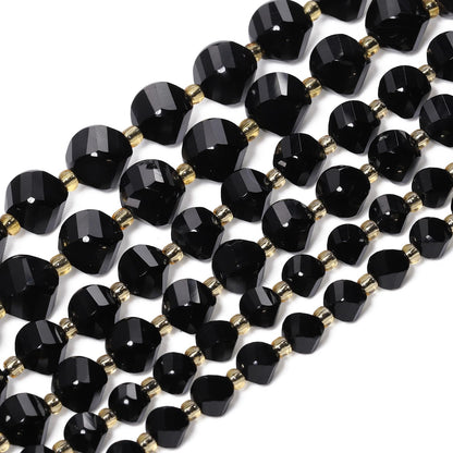 Yochus 42pcs Natural Black Tourmaline Stone Beads for Bracelet，2strands 6mm Facted Twist Loose Gemstone Beads for Jewelry Making DIY Craft Necklace Earring
