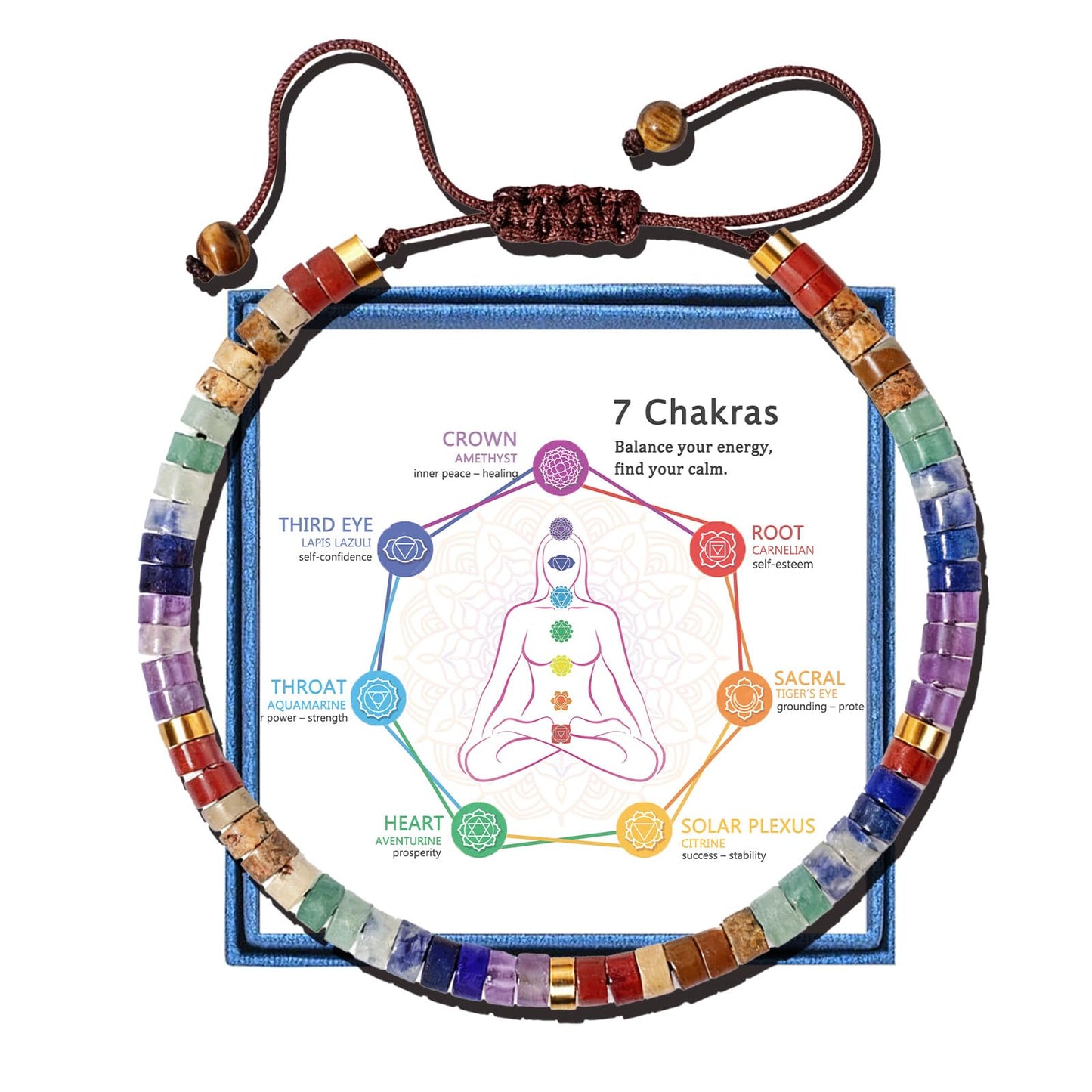 LIUANAN Crystal Healing Bracelets for Women, Adjustable 7 Chakras Bracelet with Healing Crystals and Stones, Anxiety & Protection Spiritual Jewelry, Meditation Gifts Pulseras para Mujer (7 Chakras Bracelet)