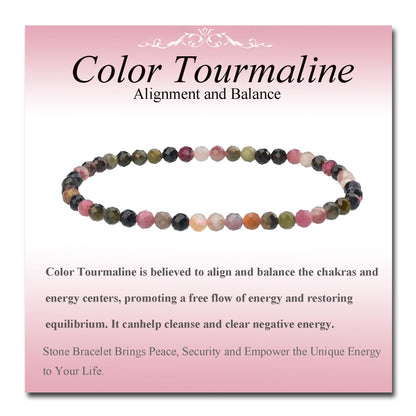 MASSIVE BEADS Natural Genuine Gemstone Beads Healing Crystal Chakra Reiki Jewelry Faceted Round Beads Bracelets (Color Tourmaline A, 3mm)