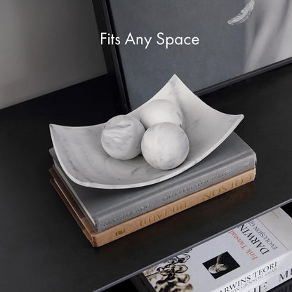 Creative Scents White Marble Look Decorative Bowl with matching Set of 3 Balls (2.75”) for Coffee Table Centerpiece, Dining Table, Living Room