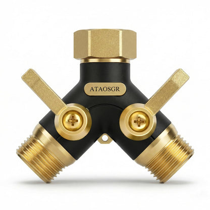 Hose Splitter 2 Way Heavy Duty, Metal Body Full Flow Garden Hose Splitter with Shut-Off Valve,3/4'' GHT Connector Water Hose Bib Y Spigot Splitter, For Outdoor Spigot Faucet and horticultural use.