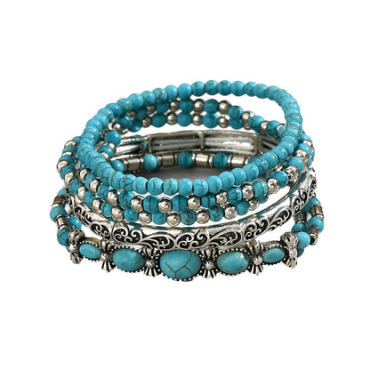Navirix Western Bracelet for Women,Boho Turquoise Beaded Stackable Elastic Bracelets Set,Vintage Concert Country Cowboy Jewelry Accessories(Oval)