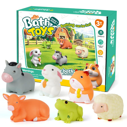 VIBOYLAR Bath Toys for Toddlers 1-3: 6 PCS Light-Up Farm Animal Bath Toy Set, Baby Bath Toys, Bathtub Pool Bath Toy for Kids, Christmas Birthday Gifts for Boys & Girls Ages 1 2 3+ Years Old