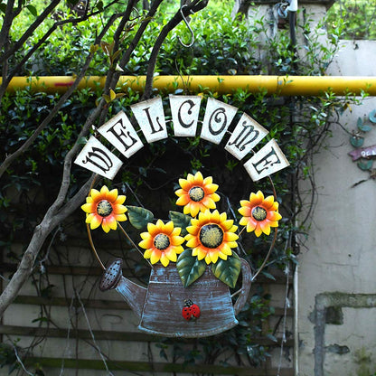Sunflower Welcome Sign Metal Hanging Welcome Plaque for Wall Front Door - Decorative Flower Yard Signs Spring Wreath Decor for Garden Porch Patio Backyard (C)
