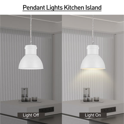 BoostArea White Pendant Lights Kitchen Island, 10.6" Large Metal Shade and 70.9'' Adjustable Height, Modern Pendant Lighting Fixtures,Farmhouse Hanging Pendant Light for Kitchen Island/Bar,No E26 Bulb