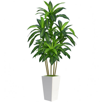 7FT Artificial Dracaena Tree, Fake Tree Indoor with White Tall Planter, Tall Artificial Plants Indoor, Artificial Silk Tree for Home Office Decor Plants Indoor Outdoor (White)