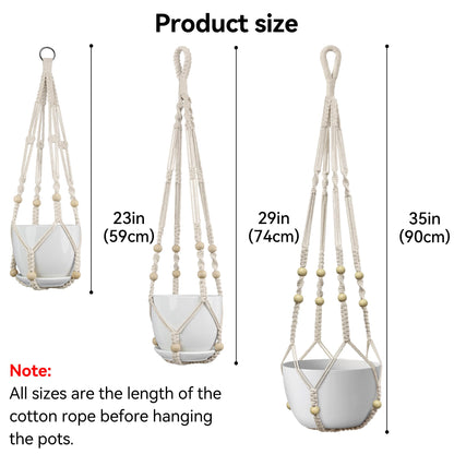 USLAI Macrame Plant Hanger Indoor Outdoor, Fits 4 to 15 Inch Pots, Strong Hanging Planter Holder, Boho Home Decor, 23+29+35 Inch, Ivory (POTS NOT Included)
