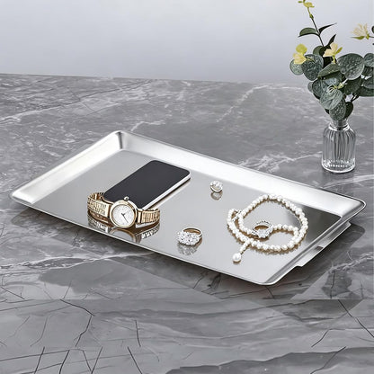 15.8" x 9.5" Large Serving Platters, Stainless Steel Heavy-Duty Large Serving Trays, Silver Rectangular Plates for Food, Fruit, Party, Wedding, Christmas, Chip and Scratch Resistant
