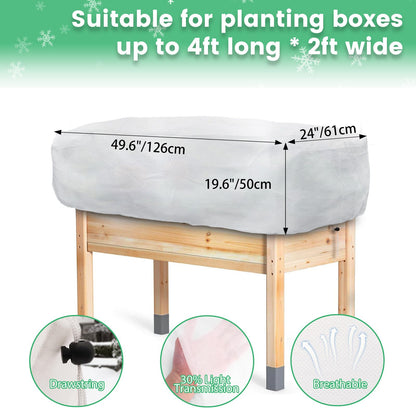 Plant Covers Freeze Protection, 2 Pack 4.1 x 2 x 1.6 ft Rectangular Raised Garden Bed Cover with Drawstring, 2.47oz/yd² Large Garden Box Frost Blankets Reusable Frost Cloth for Winter Outdoor Plants