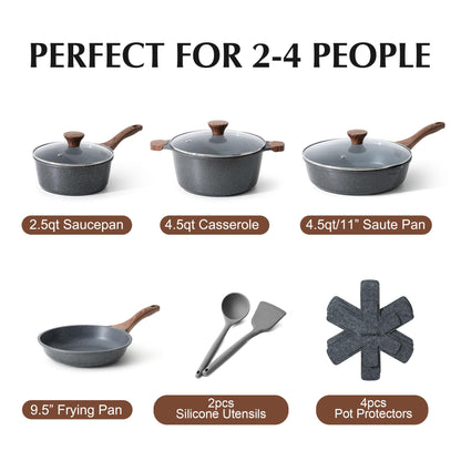 SENSARTE Nonstick Cookware Set 13-Piece, Non Stick Pots and Pans Set with Swiss Granite Coating, Healthy Kitchen Cooking Set, Stay-Cool Handles, PFOA Free