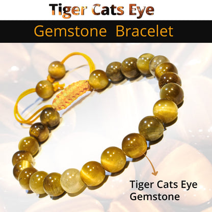 ANAYA AGATE Healing Crystal Bracelet – Chic Gemstone Bracelet for Men and Women – 8mm Round Bead Bracelets for Spiritual Healing, Protection, Positive Energy - Tiger Cats Eye